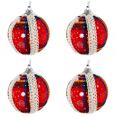 Stickere decorative - GLOBURI POM CRACIUN, 6 CM, 4 BUC/SET A2020-70