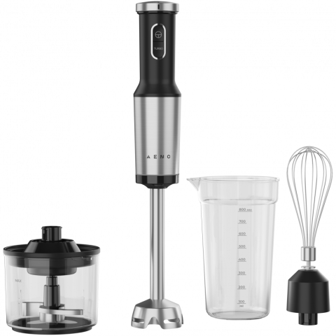 AGD - Hand Blender, 1200W in CB, Black, Tiger Teeth Cutter, Whisk, Food Processor, Cup
