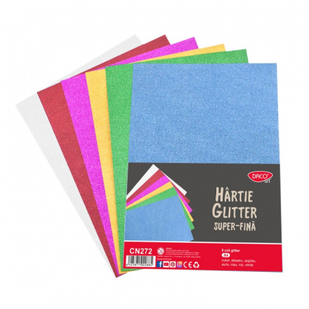 Hartie lucru manual - HARTIE GLITTER SUPER-FINA SET 6 DACO CN272