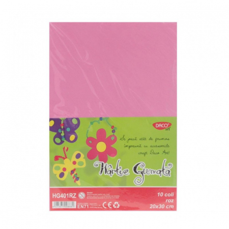 Hartie gumata - HARTIE GUMATA HG401RZ 20X30 CM ROZ DACO