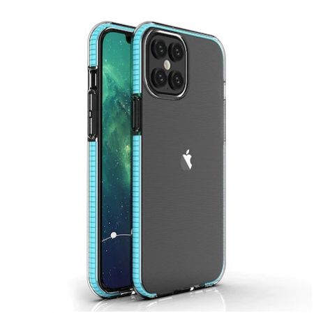 Telefoane & accesorii - Husa de protectie, Spring Case, Compatibila cu iPhone 12 Pro Max, Albastru/Transparent