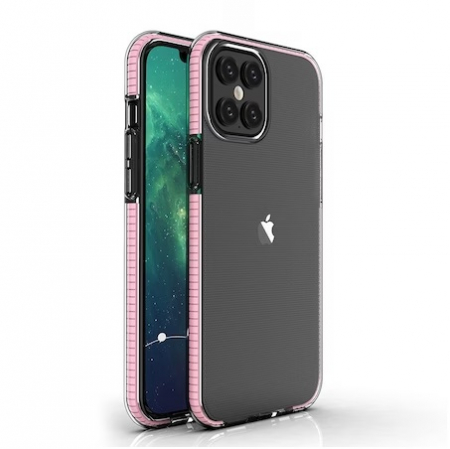 Huse telefoane - Husa de protectie, Spring Case, Compatibila cu iPhone 12 Pro Max, Roz/Transparent