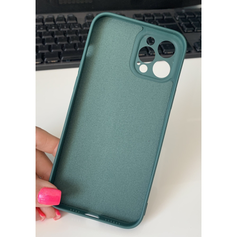 Husa din silicon cu protectie la camere si microfibra pe interior, compatibila cu iPhone 12 Pro Max / Verde inchis [2]