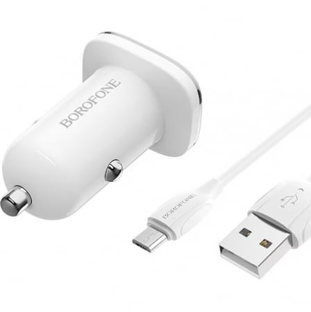 Auto & Moto - Incarcator Auto cu cablu MicroUSB Borofone BZ12, 2 X USB, 2.4A, 1m, Alb