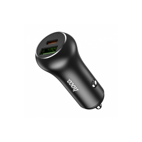 Alimentator telefon - Incarcator Auto Hoco Dual 1 X Usb Qc 3.0, 1 X Usb Type-c Power Delivery 20w, Aluminiu, Negru Z38