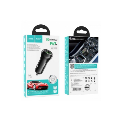 Incarcator Auto Hoco Dual 1 X Usb Qc 3.0, 1 X Usb Type-c Power Delivery 20w, Aluminiu, Negru Z38 [1]