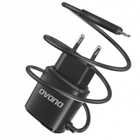 Incarcator de retea, Dudao, A2Pro, Negru, 2xUSB, 12W, Quick Charge 3.0, Cablu Lightning integrat, Compatibilitate larga [1]