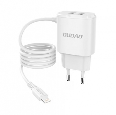 Alimentator telefon - Incarcator Priza Dudao, A2ProL 2 x USB, Cablu tip Lightning 12W, Alb