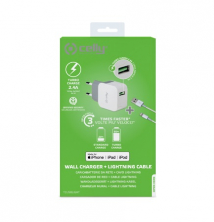 Incarcator Retea Celly, Smart Charge, Cablu Lightning, Alb [1]