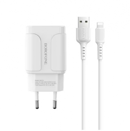 Incatcator retea Borofone A37A, 2XUSB + cablu Lightning, Alb [1]