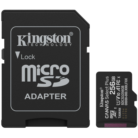 CARD MicroSD - Kingston 256GB microSDXC Canvas Select Plus Gen3 150MB/s A1 Card + Adapter