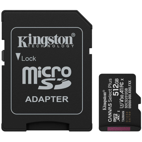 CARD MicroSD - Kingston 512GB microSDXC Canvas Select Plus Gen3 150MB/s A1 Card + Adapter