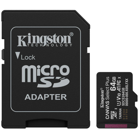 CARD MicroSD - Kingston 64GB microSDXC Canvas Select Plus Gen3 100MB/s A1 Card + Adapter