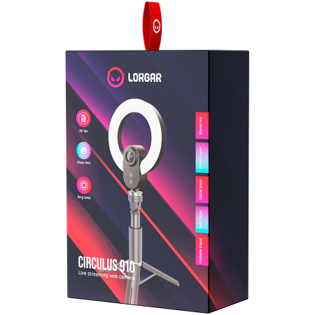 LORGAR Circulus 910, Streaming web camera, 5MP 2592X1944 max resolution, up to 60fps, 1/2.8", Sony STARVIS CMOS image sensor, full glass lens, 5.5'' built-in ring light (1700-14 000K), foldable tripod [5]