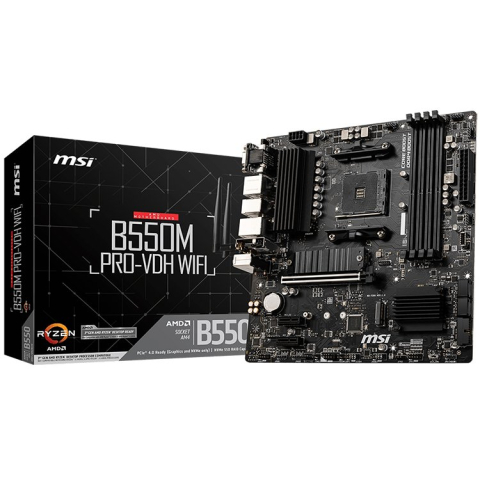 Desktop PC & Componente - MSI B550M PRO-VDH WIFI,m-ATX,Socket AM4,AMD B550 Chipset,4 DIMMs,Dual Channel DDR4 up to 4400+(OC)MHz,1x PCIe 4.0/3.0 x16 slot,2x M.2 slots,4x USB 3.2 Gen 1,2x USB 2.0,1x HDMI,1x DP,1x VGA,WiFi,1G LAN