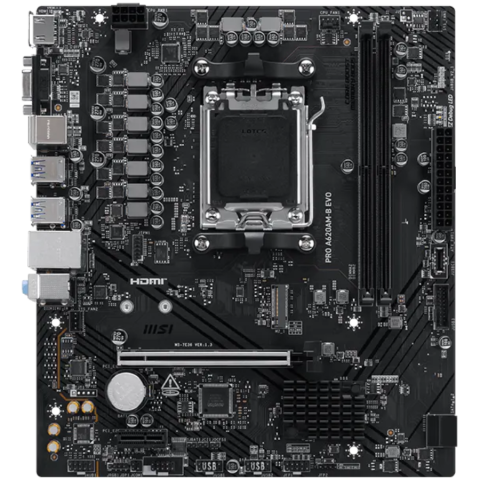MSI Mainboard Desktop PRO A620AM-B EVO (AM5, 2xDDR5, 1xHDMI, 1xVGA, 1xPCI-E x16 slot, 1xPCI-E x1 slot, 1xM.2, 2xSATA 6G, 2.5GLAN) mATX [1]