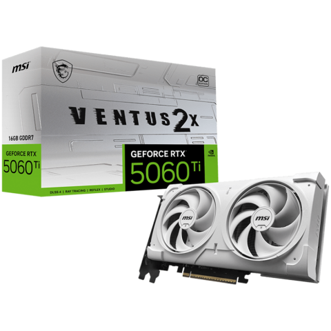 Adaptor video - MSI Video Card NVIDIA GeForce RTX 5060 Ti 16G VENTUS 2X OC WHITE PLUS, 16GB GDDR7, 128-bit, 2602 MHz Boost, 4608 CUDA Cores, PCIe 5.0 (x8), 3x DP 2.1b, HDMI 2.1b, RAY TRACING, Dual Fan, 180W TDP, 8-pi