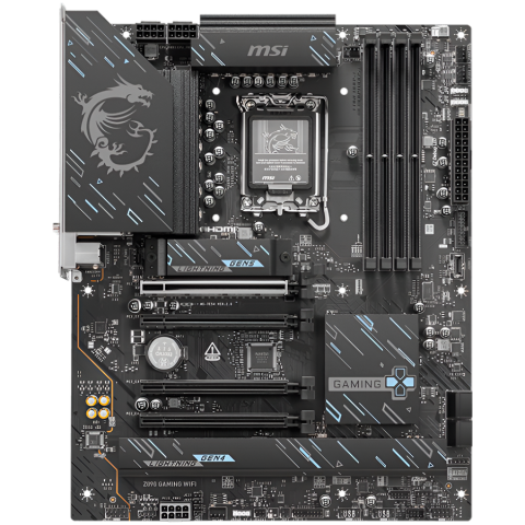 MSI Z890 GAMING WIFI, LGA 1851, Dual Channel DDR5 up to 8800(OC)MHz, 4x PCIe x16 slots, 3x M.2 slots, 6x USB 5Gbps A, 1x USB 20Gbps Type-C, 1x HDMI, 1x Type-C DP, 1x DP, 2.5Gbps LAN, Wi-Fi 7, 7.1 Audi [1]
