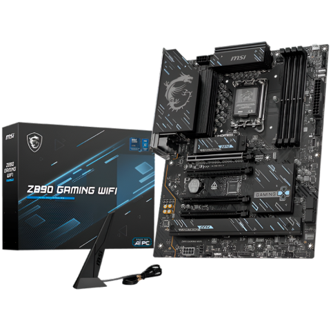 Placa de baza - MSI Z890 GAMING WIFI, LGA 1851, Dual Channel DDR5 up to 8800(OC)MHz, 4x PCIe x16 slots, 3x M.2 slots, 6x USB 5Gbps A, 1x USB 20Gbps Type-C, 1x HDMI, 1x Type-C DP, 1x DP, 2.5Gbps LAN, Wi-Fi 7, 7.1 Audi