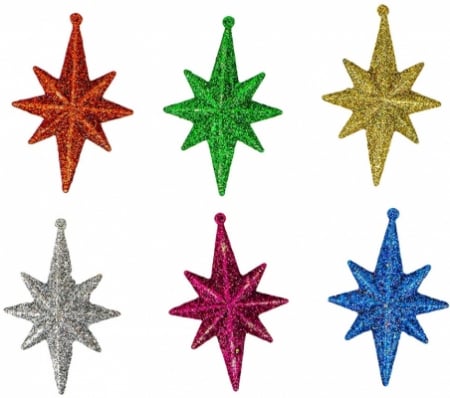 Stickere decorative - Ornament Craciun, model Stea, diverse culori, 6 buc/set