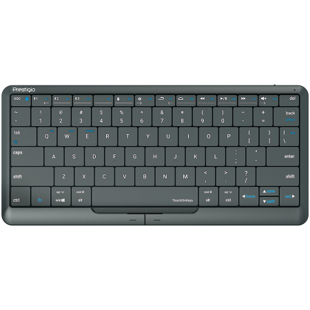 Prestigio Click&Touch 2, wireless multimedia smart keyboard with touchpad embedded into keys, auto-switch between keyboard and touchpad modes, touch multimedia sliders, left and right physical "mouse" [1]
