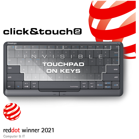 Periferice PC - Prestigio Click&Touch 2, wireless multimedia smart keyboard with touchpad embedded into keys, auto-switch between keyboard and touchpad modes, touch multimedia sliders, left and right physical "mouse"