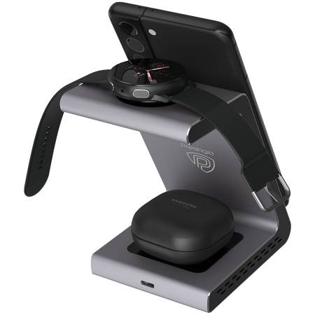 Prestigio ReVolt A9, 3-in-1 wireless charging station for Samsung smartphone, Galaxy Watch, Galaxy Buds and other Android devices, wireless output for phone 7.5W/10W, wireless output for earphones 5W, [10]