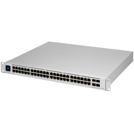 Retelistica - Ubiquiti USW-PRO-48-POE 48 port gigabit L3 PoE++ switch, 40 x GbE PoE+ Ports, 8 x GbE PoE++ ports, 4 x 10G SFP+ ports, 600W total PoE availability, Layer 3 switching, Near-silent cooling, LCM display 