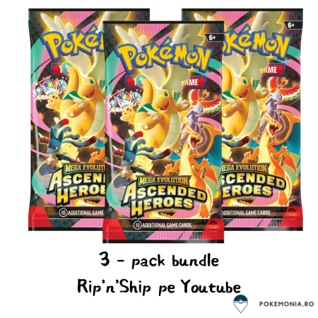 Box Break sau Rip'n'Ship in direct pe Youtube - Live Rip'n'Ship Pokemon TCG Ascended Heroes Bundle 3 Pachete