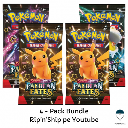 Box Break sau Rip'n'Ship in direct pe Youtube - Live Rip'n'Ship Pokemon TCG Paldean Fates Bundle 4 Pachete