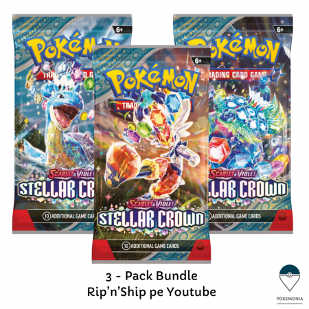 Box Break sau Rip'n'Ship in direct pe Youtube - Live Rip'n'Ship Pokemon TCG Stellar Crown Bundle 3 Pachete