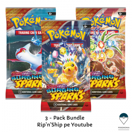 Box Break sau Rip'n'Ship in direct pe Youtube - Live Rip'n'Ship Pokemon TCG Surging Sparks Bundle 3 Pachete