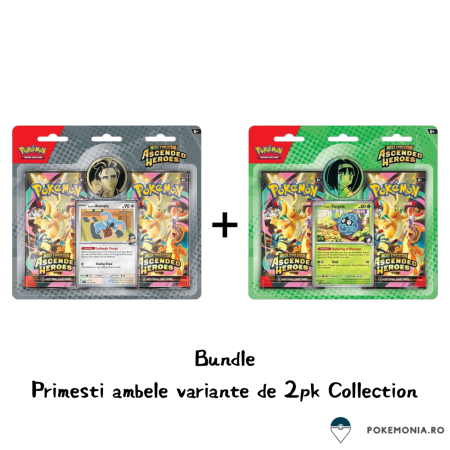 Pokemon TCG: Ascended Heroes - Pokemon TCG Mega Evolution Ascended Heroes Trainer's 2 Pack Blister Collection Bundle cu Larry's Komala si Erika's Tangela