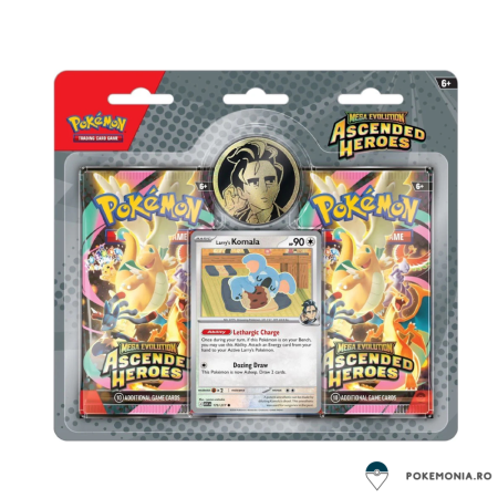 Pokemon TCG Mega Evolution Ascended Heroes Trainer's 2 Pack Blister Collection Bundle cu Larry's Komala si Erika's Tangela [1]