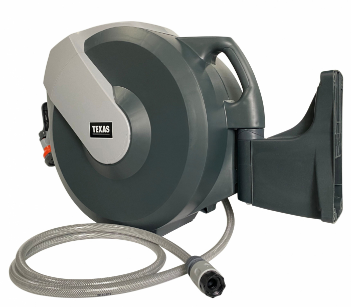 Furtun cu tambur, 25m, retractabil, mobil, 1/2", dispozitiv stropit inclus, max 8bar, accesorii fixare, Texas [2]