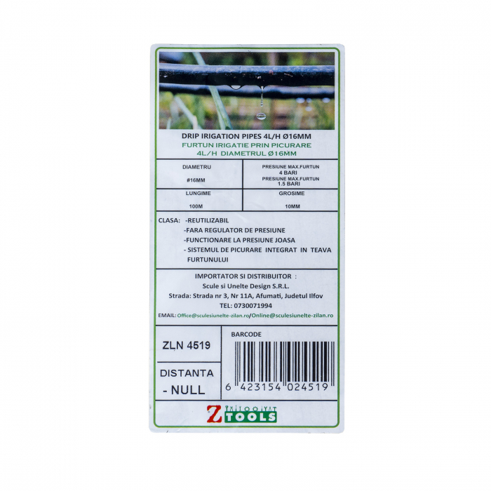 Furtun gradina prin picurare, 16mm, NULL fara gauri, 4l/h, rola 100m / ZLN 4519 [2]