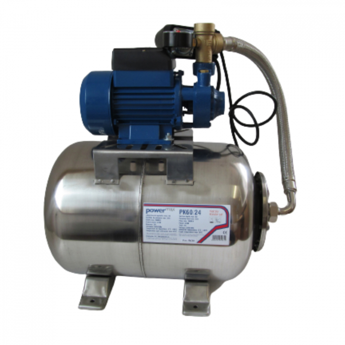 Hidrofor Booster Set cu pompa automorsanata pentru apa curata TRICOMSERV powerMAX – PK60/24, 370 W, corp fonta, debit maxim 2400L/H (2.4 mc/h), vas expansiune 24 L INOX, adancime de absortie 9 m, inal [3]