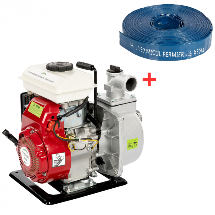 Pachet - Motopompa in 4 timpi, refulare pe 1.5 Toli, putere 3.5 CP, debit 18000l/h + Furtun apa refulare 1,5 toli, lungime 50 m [1]