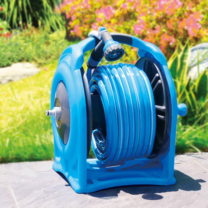 Tambur furtun Aquacraft 25 m, 1/2”, montare perete sau sol, cu pistol stropire 4 jeturi [2]