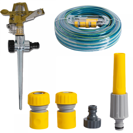 Furtune de irigat, banda de picurare și accesorii - Aspersor metal 1/2 + Furtun BLUEBOS PLUS 1/2" 20m cu set duze