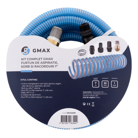 Furtun de aspiratie, sorb alama si racorduri, 1 tol 25 mm, 7 m lungime