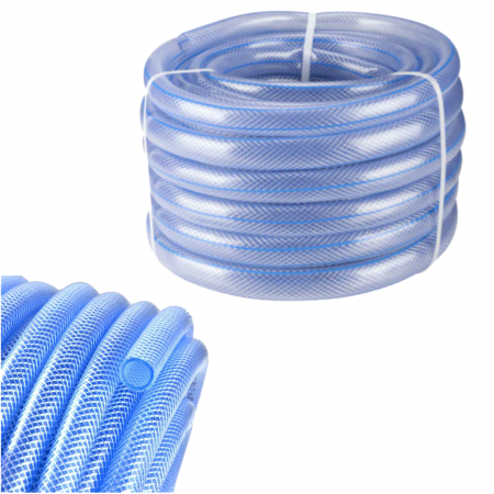 Furtune de irigat, banda de picurare și accesorii - Furtun de gradina transparent cu insertie, 1 tol (24 mm), lungime 50 M, Micul Fermier GF-0845