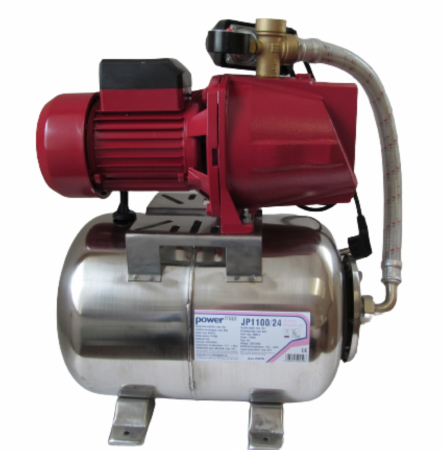 Hidrofoare - Hidrofor Booster set cu pompa automorsanta pentru apa curataTRICOMSERV powerMAX- JP1100/24, 1100 W, corp fonta, debit maxim 3600 L/H (3.6 mc/h), vas expansiune 24 L INOX, adancime de absortie 9 m, ina