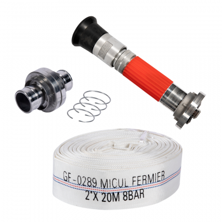 Furtune de irigat, banda de picurare și accesorii - Pachet - Furtun irigatii, diametru 2", lungime 20m, cu capete + Teava refulare Micul Fermier, 2", Tura-P, pentru furtunul de irigatii