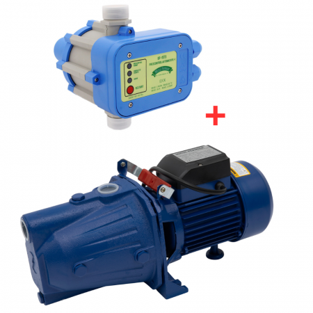 Pompe de suprafata - Pachet - Pompa de suprafata Micul Fermier Jet 100L, putere 1500 W, debit 3600 l/h + Prescontrol automat 1.1 Kw, 10 Bari