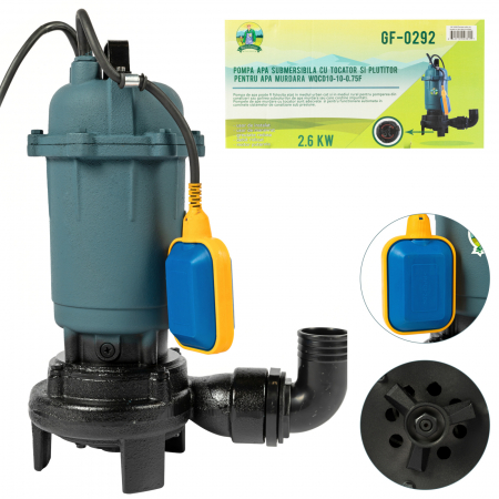 Pompa cu tocator pentru apa murdara, 2600W, 12000 L/H, 2 toli, 12m3/ora, Euroaqua pentru FOSA, GF-0292 [14]