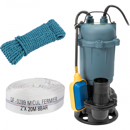 Pompe de apa murdara cu și fără plutitor - Pompa submersibila apa murdara cu plutitor, WQD10 debit maxim 25000 L/H, 3 kw, refulare 20 m + furtun pompieri 2 tol, 20m, cu cuple metalice