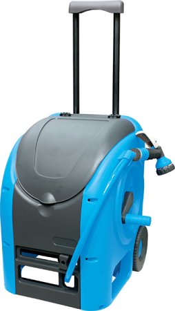 Furtune de irigat, banda de picurare și accesorii - Tambur furtun Aquacraft 30 m, 1/2”, cu roți, mâner telescopic și pistol stropire 4 jeturi