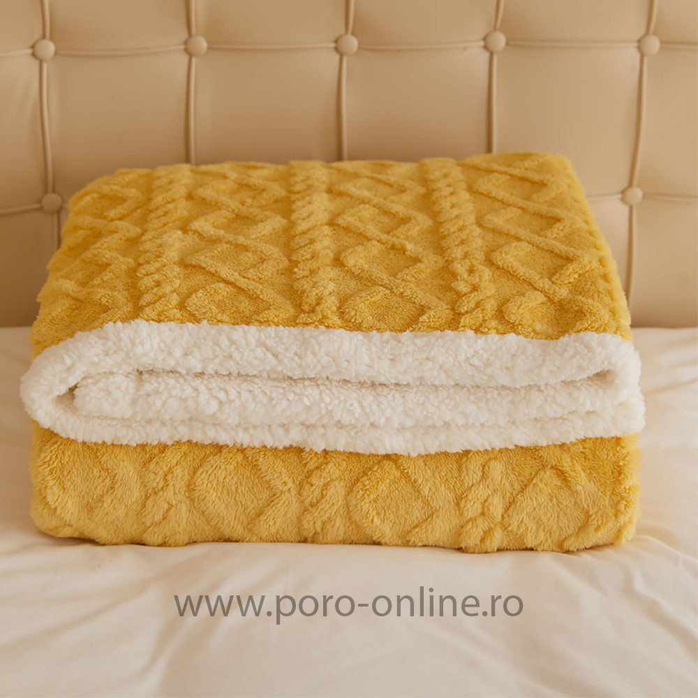 Patura Pufoasa cu Blanita, 200 x 230 cm, Galben [3]