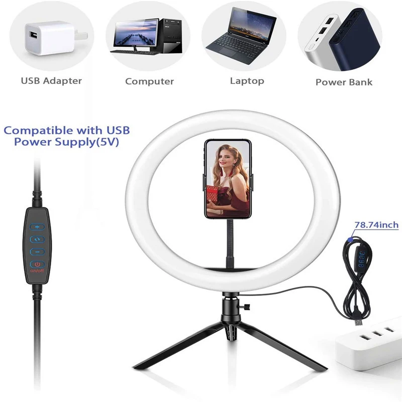 Ring Light LED 20 cm cu trepied si suport telefon [2]